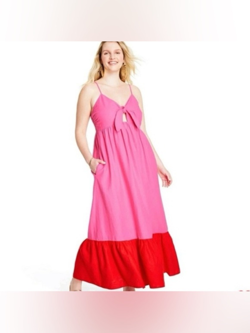 Tabitha Brown for Target Pink Red Linen Blend Colorblock Maxi Dress XL Flowy
